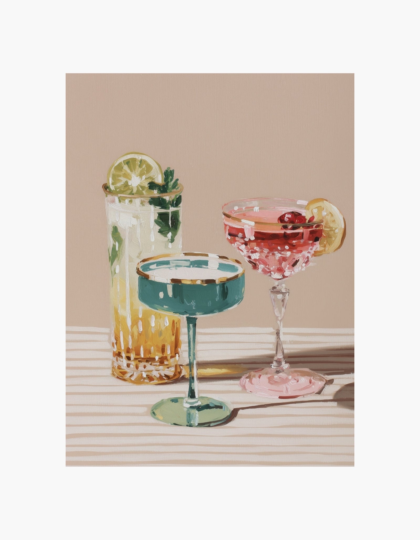 Plakat med pastelfarvede cocktails