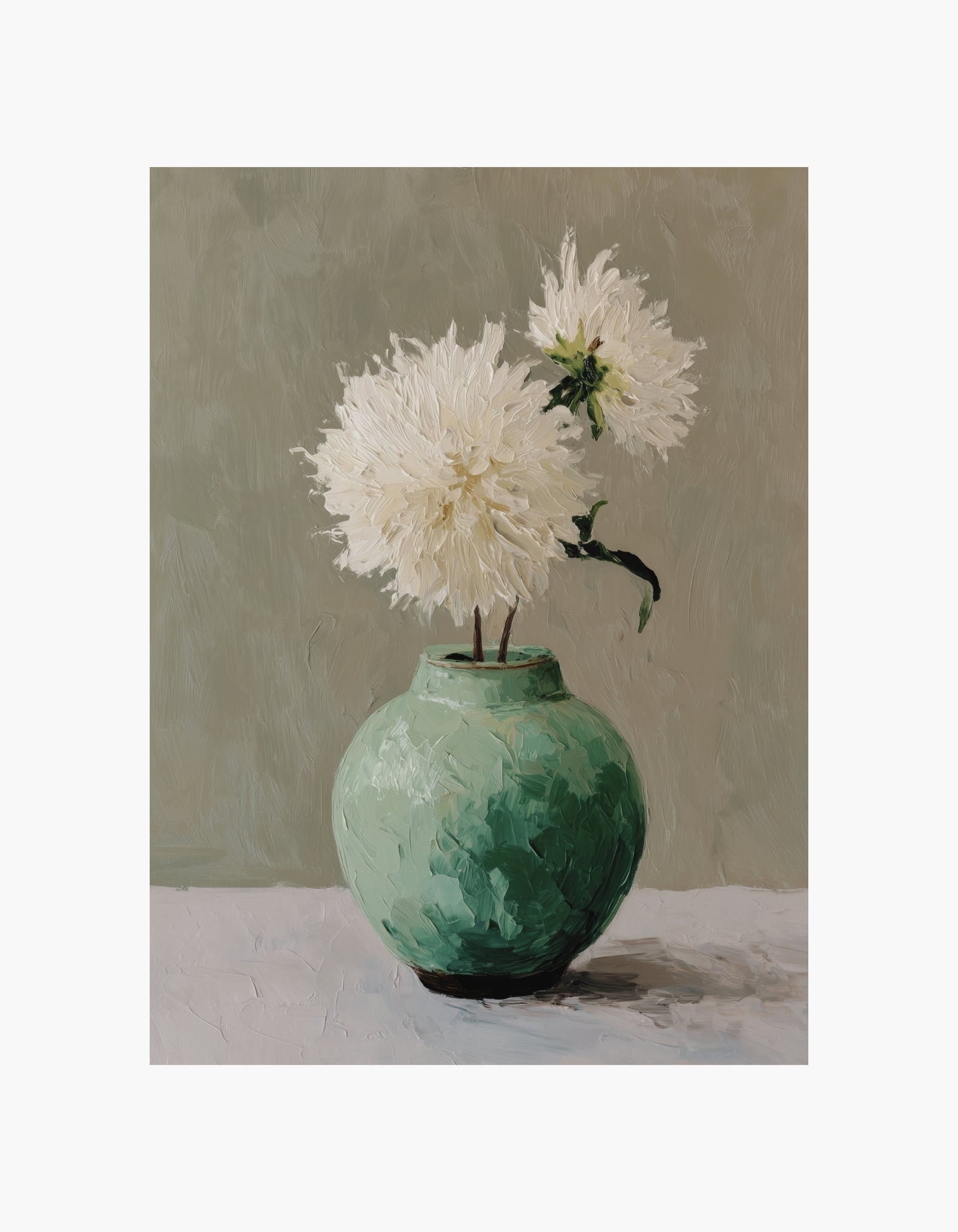 Hvid blomst i grøn vase Plakat