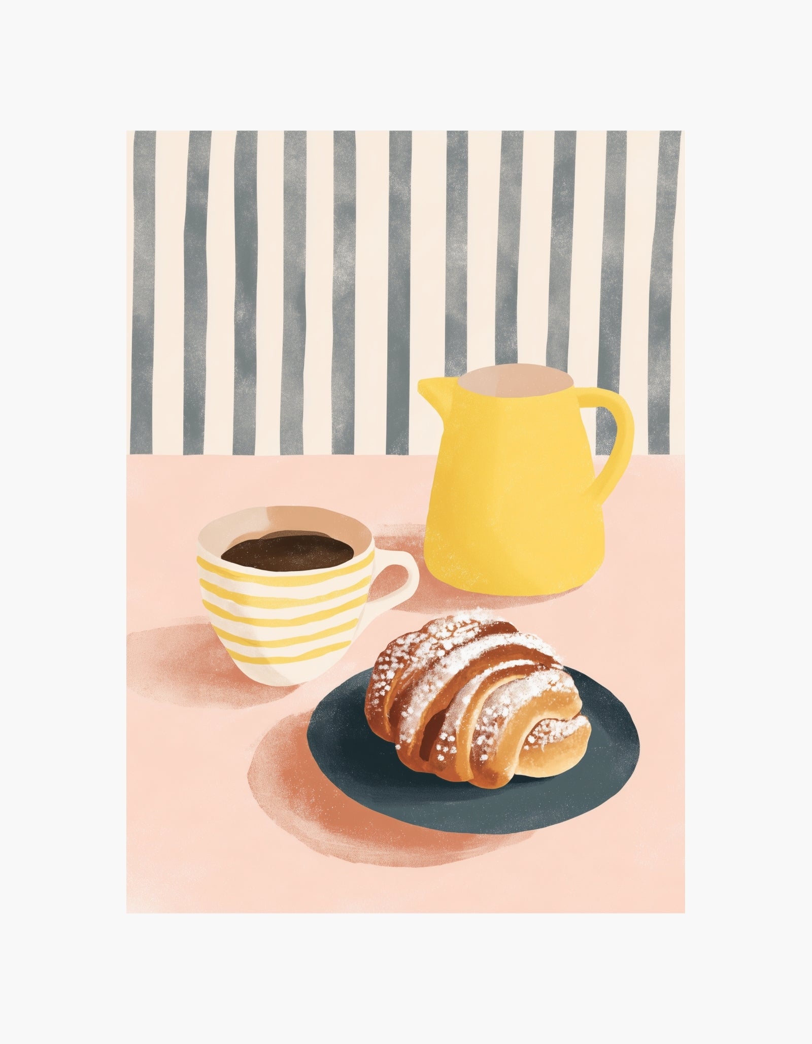 Plakat med kaffe og croissant
