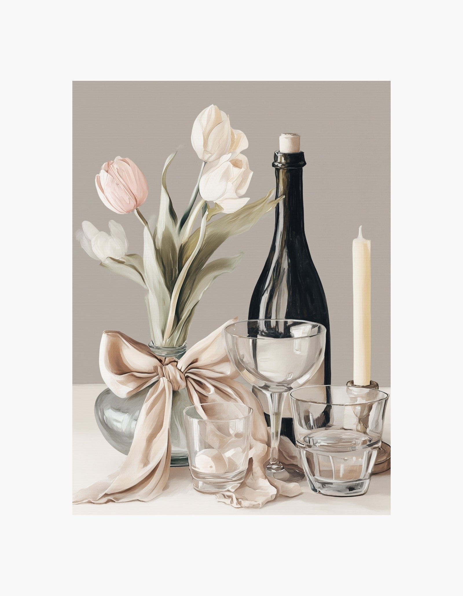 Plakat med tulipaner og borddækning