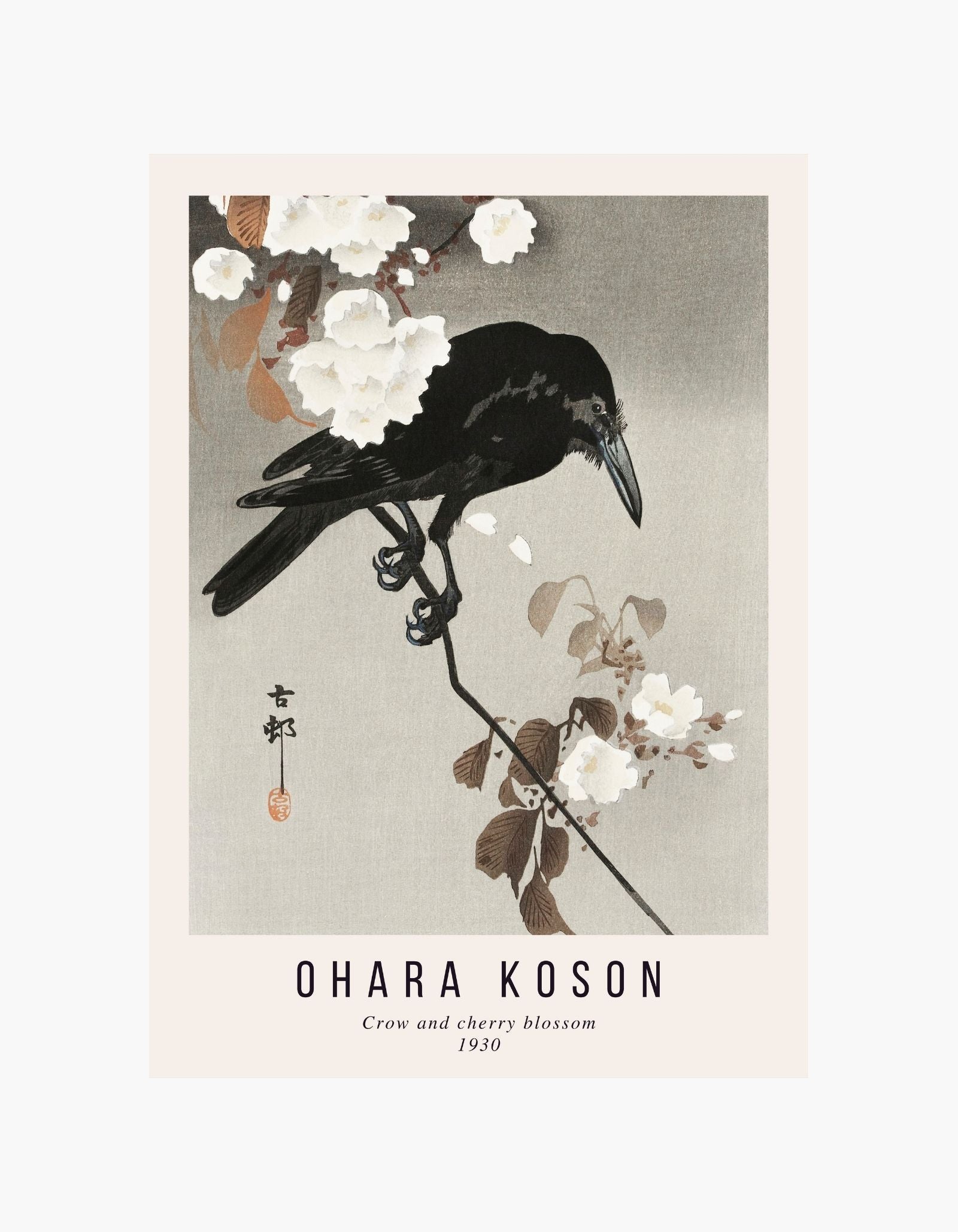 Ohara Koson plakat med krage og kirsebærblomst