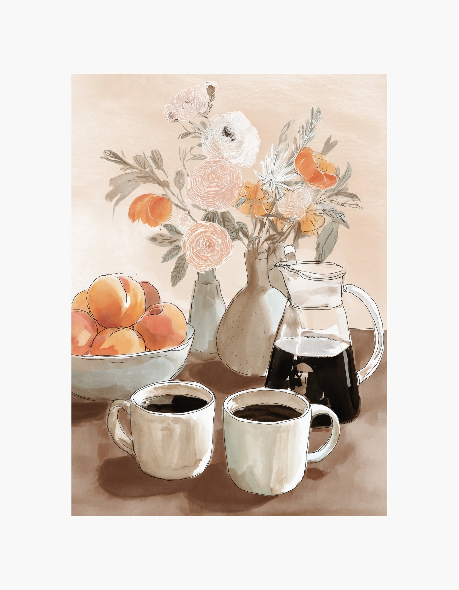 Plakat med kaffe og ferskner