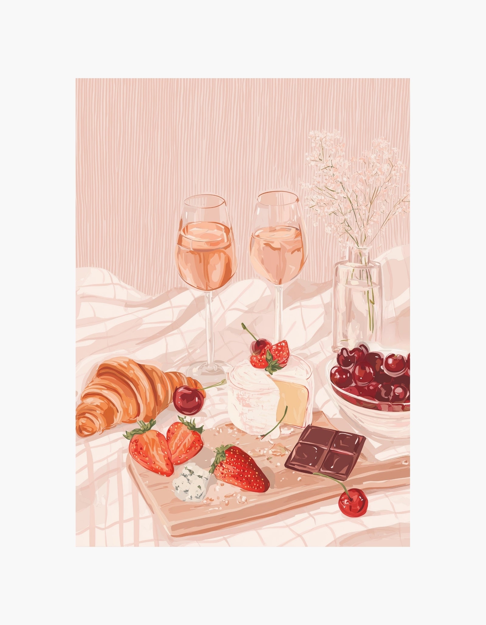 Plakat med rosé og jordbær