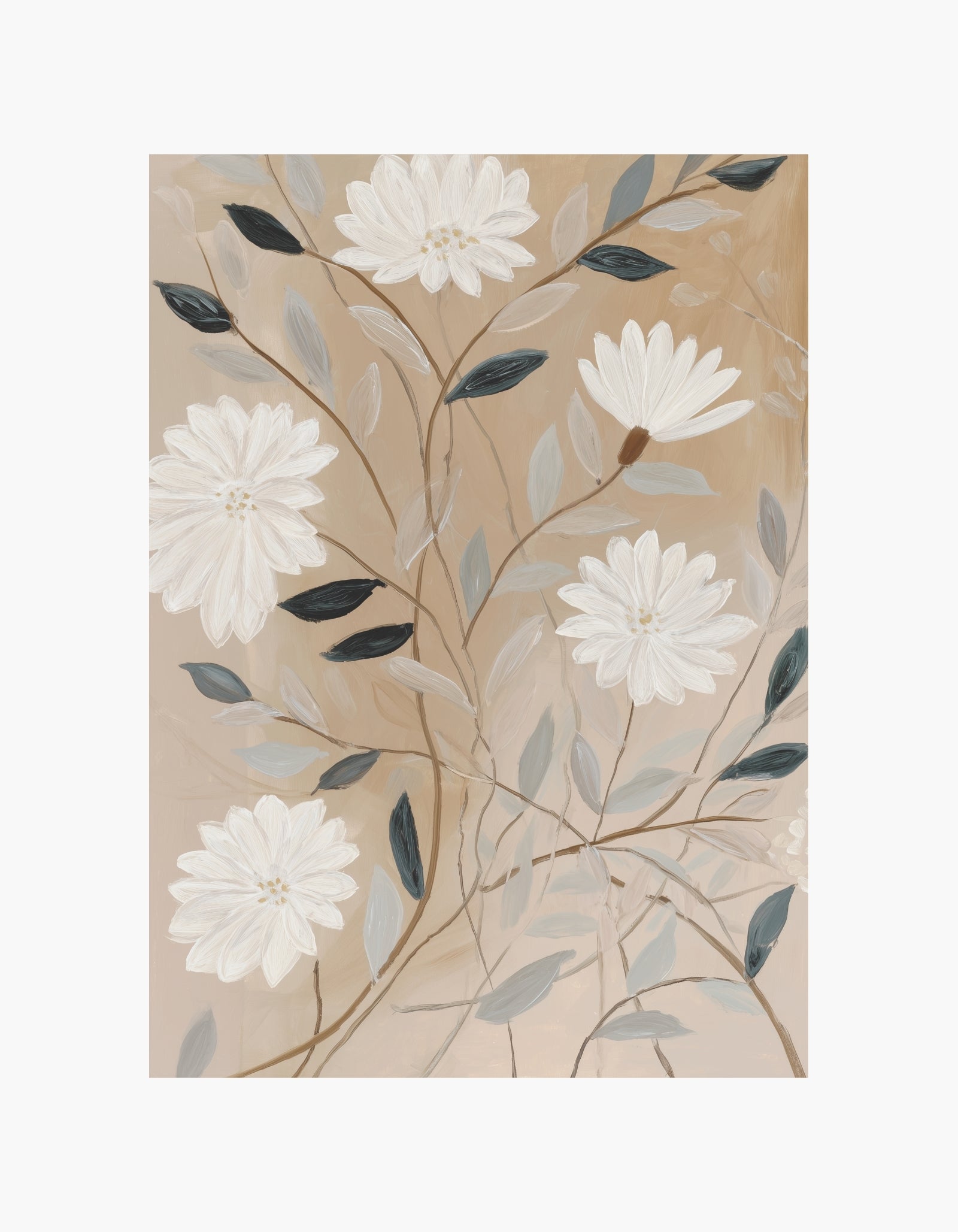 Beige blomster-plakat