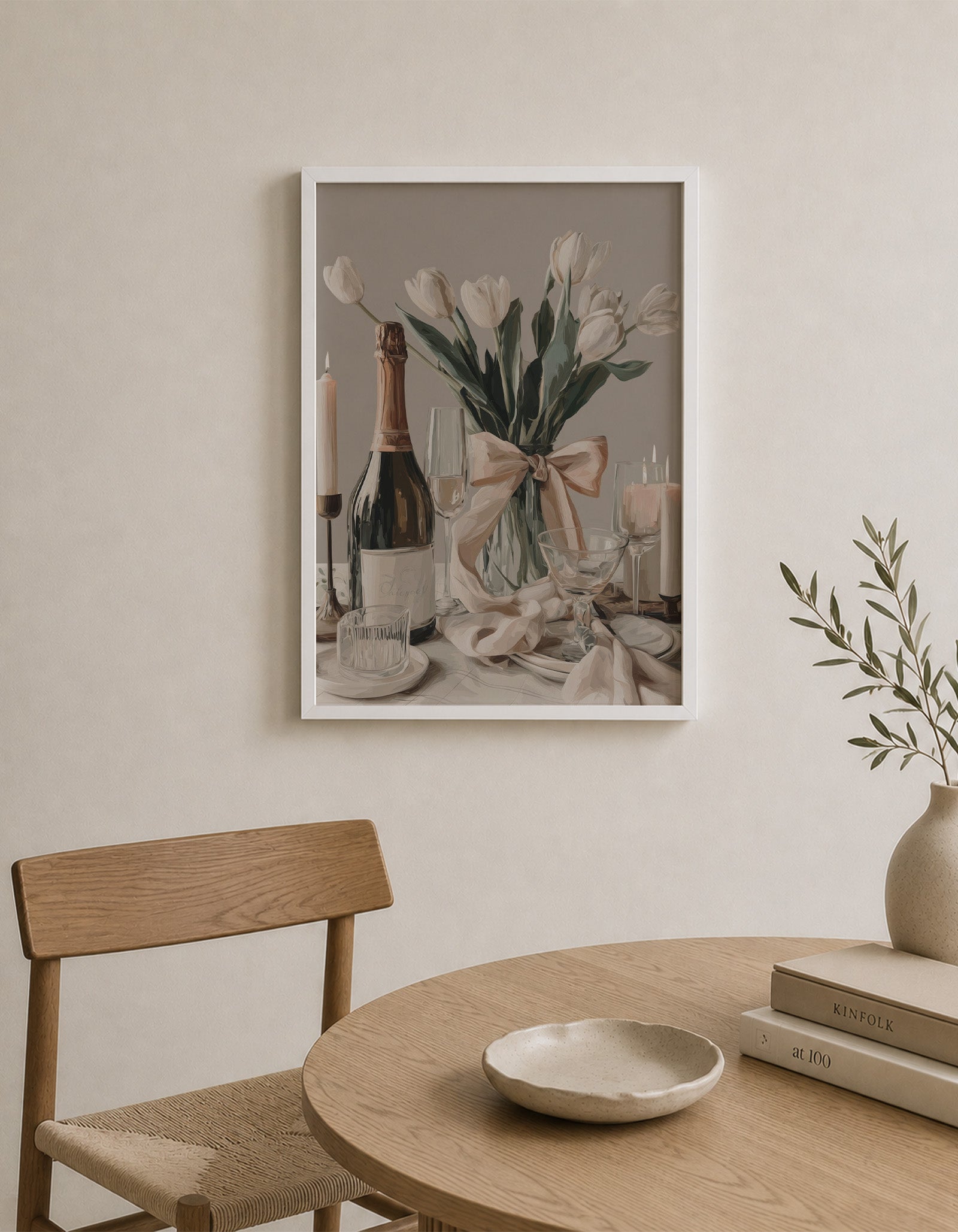 Plakat med champagne og tulipaner