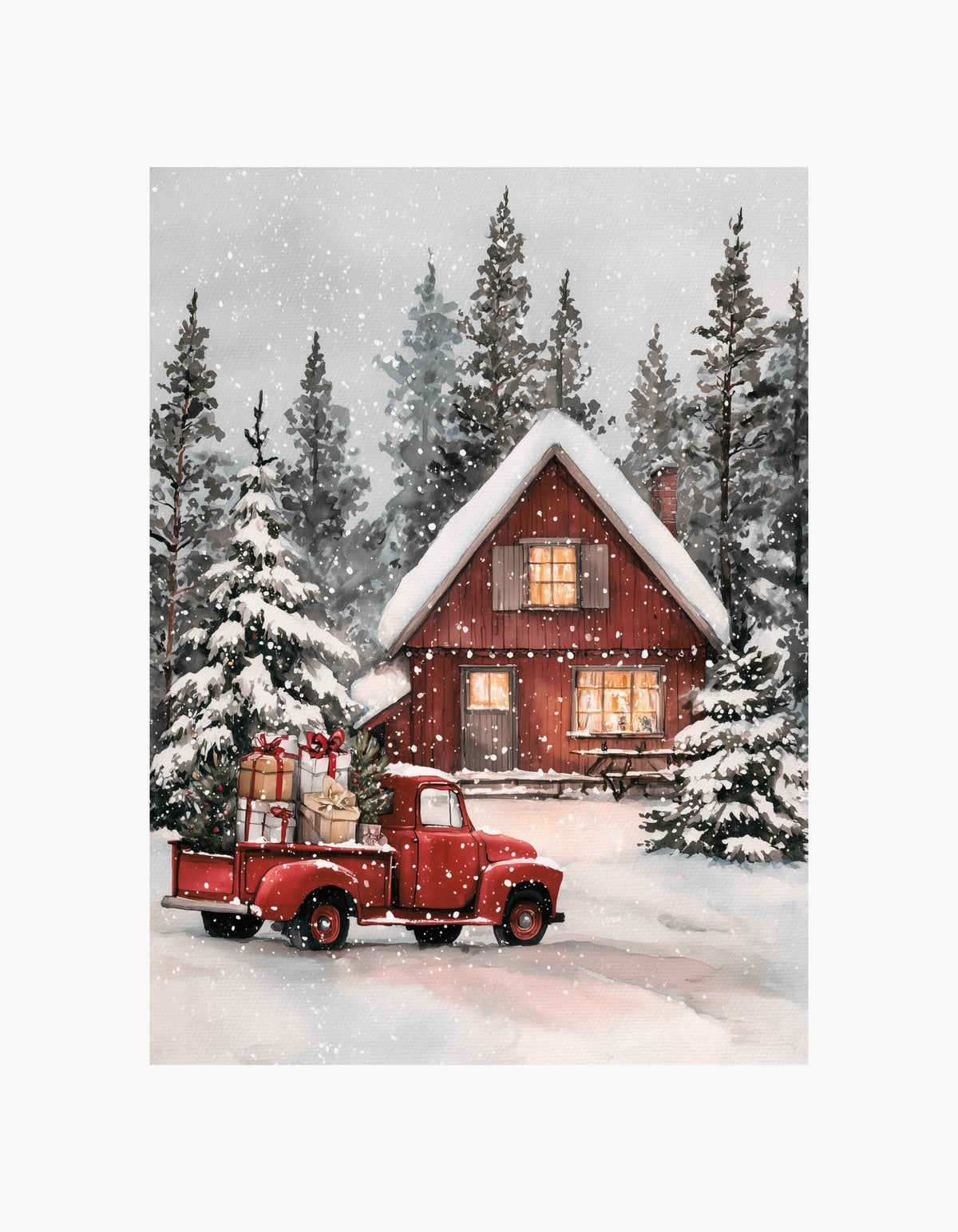 Rød julehytte lastbil plakat