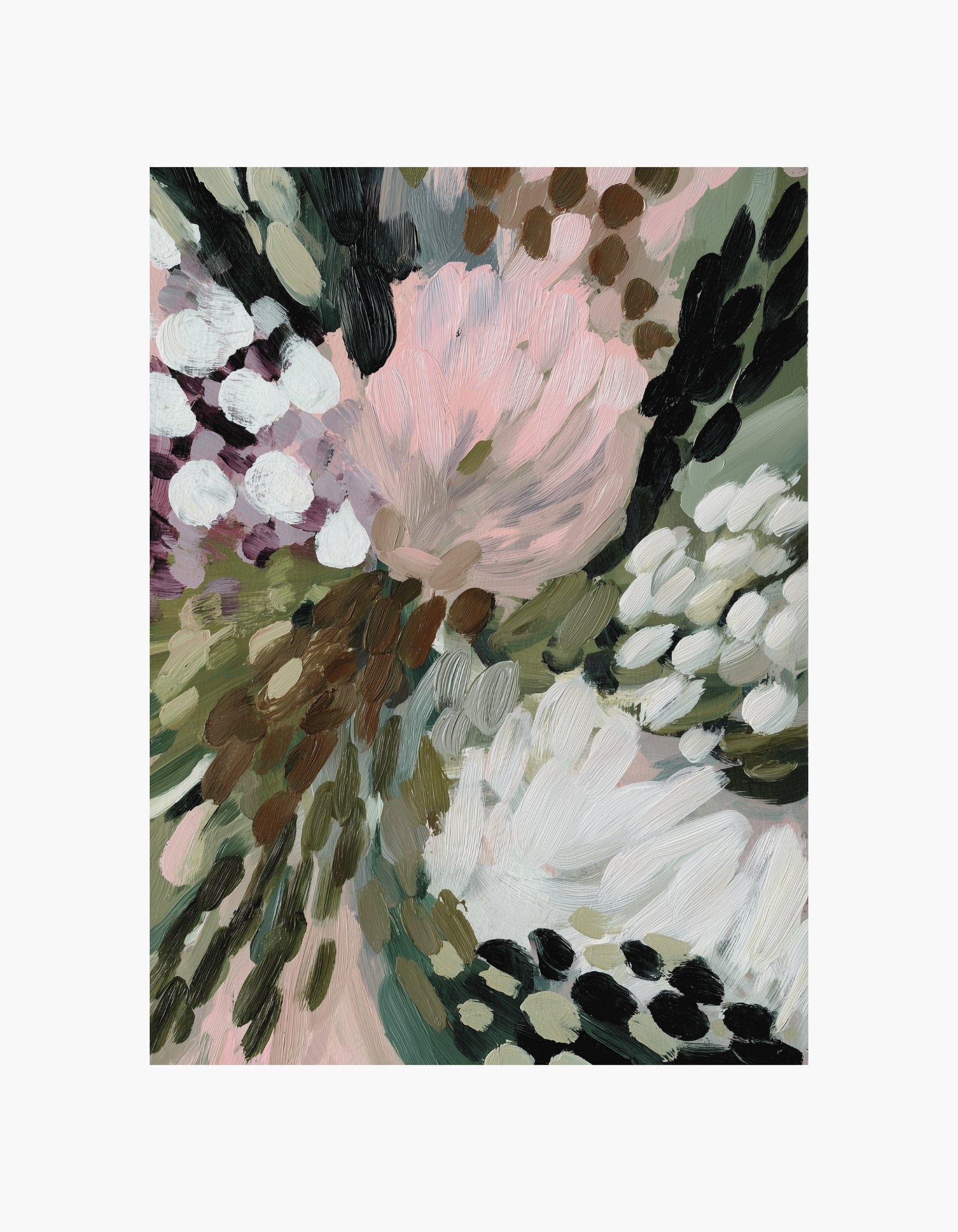 Plakat med abstrakte blomster og penselstrøg