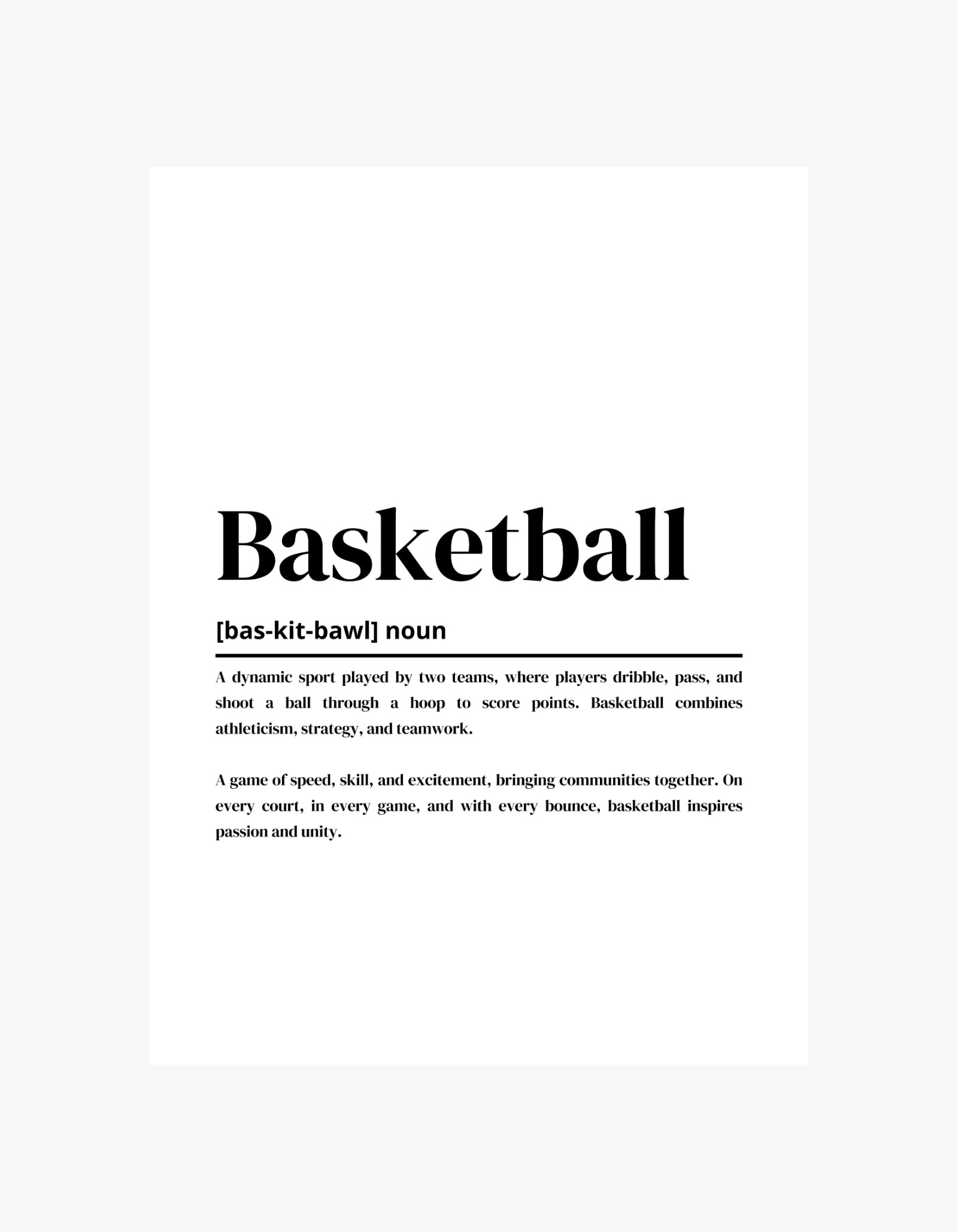 Plakat med definition af basketball