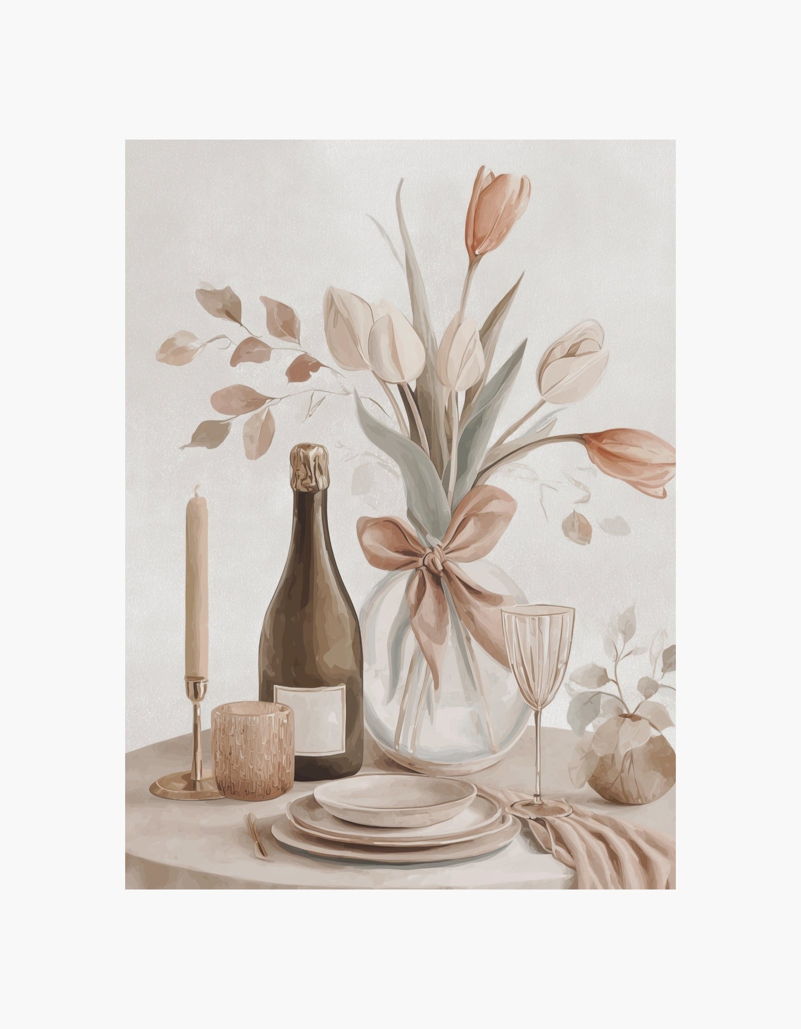 Tulipaner og champagne-plakat