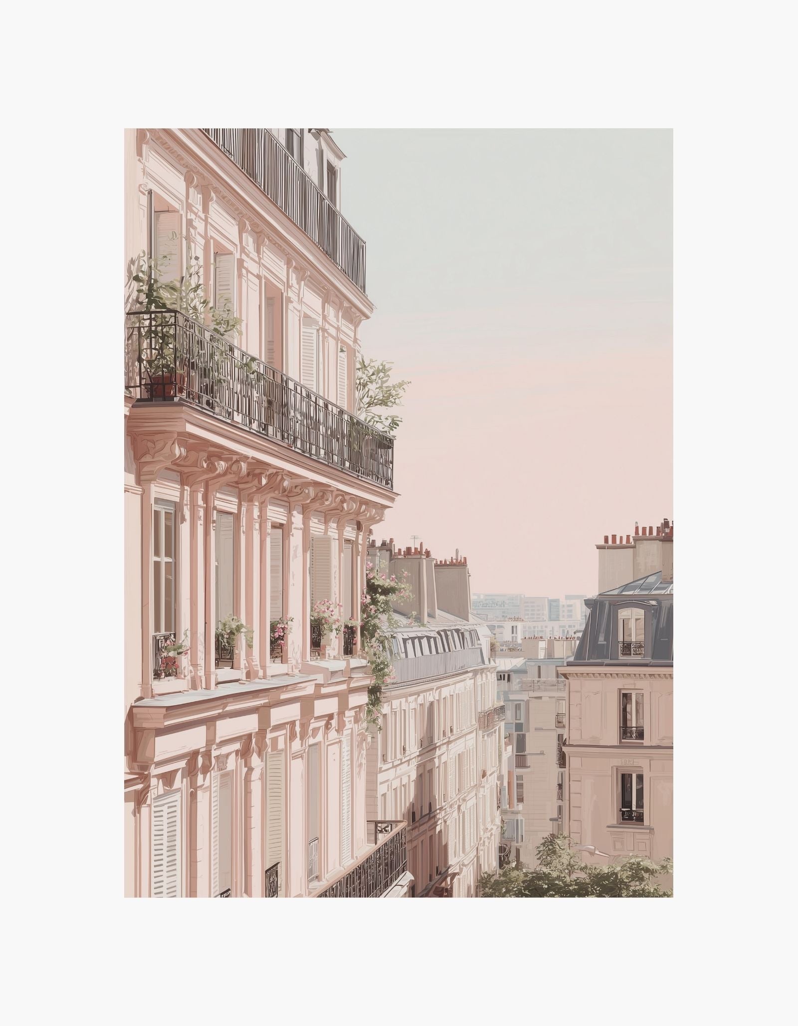 Plakat med udsigt over Paris' balkon