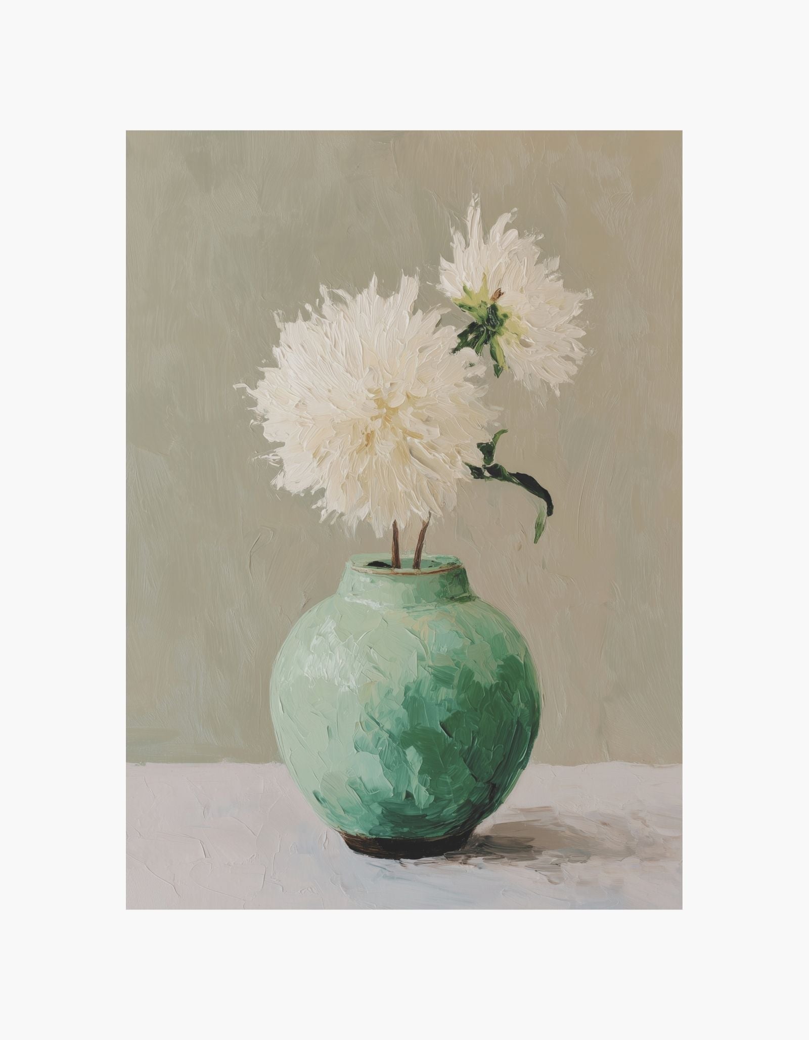 Hvid blomst i grøn vase Plakat