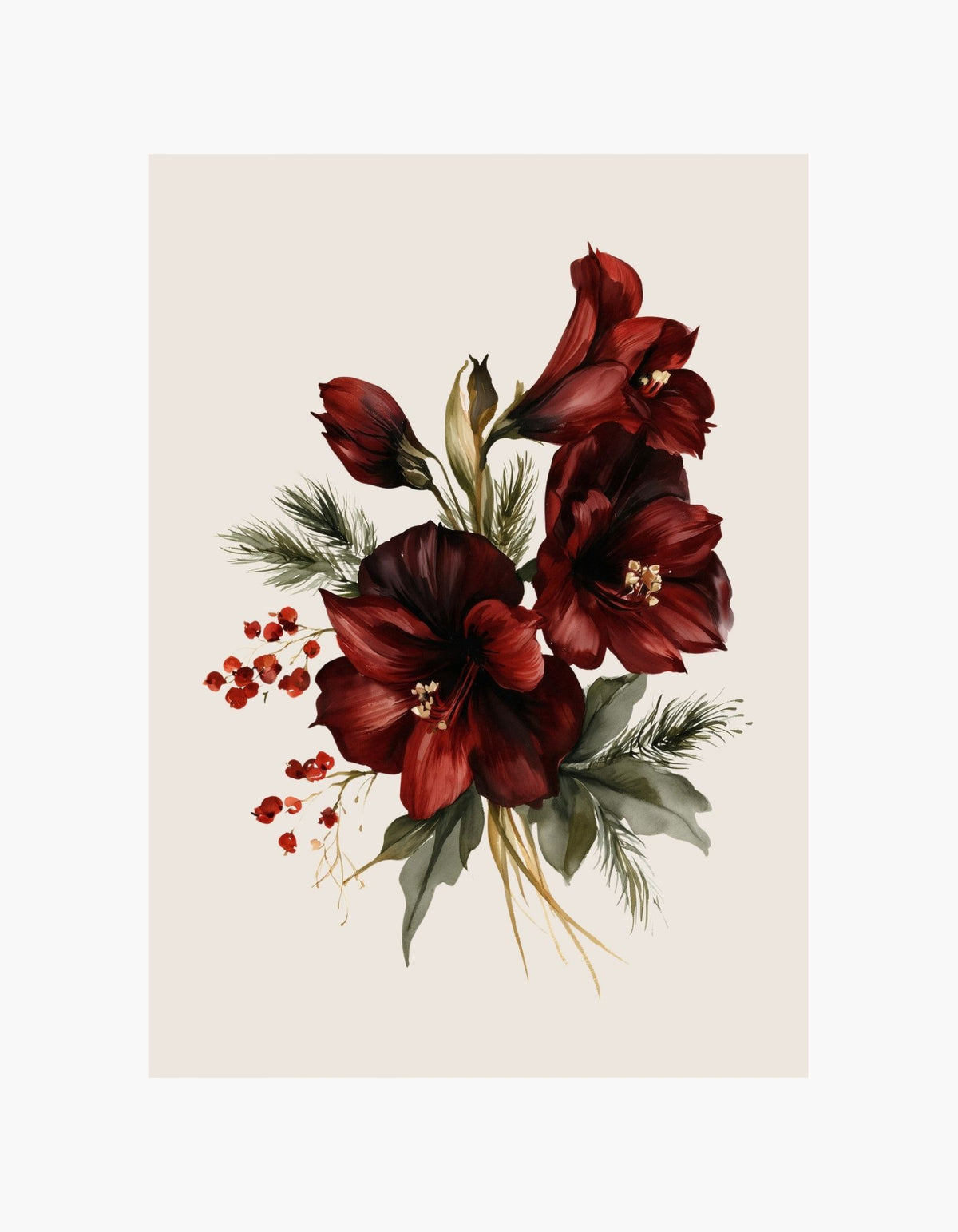 Burgundy Christmas Flowers Poster