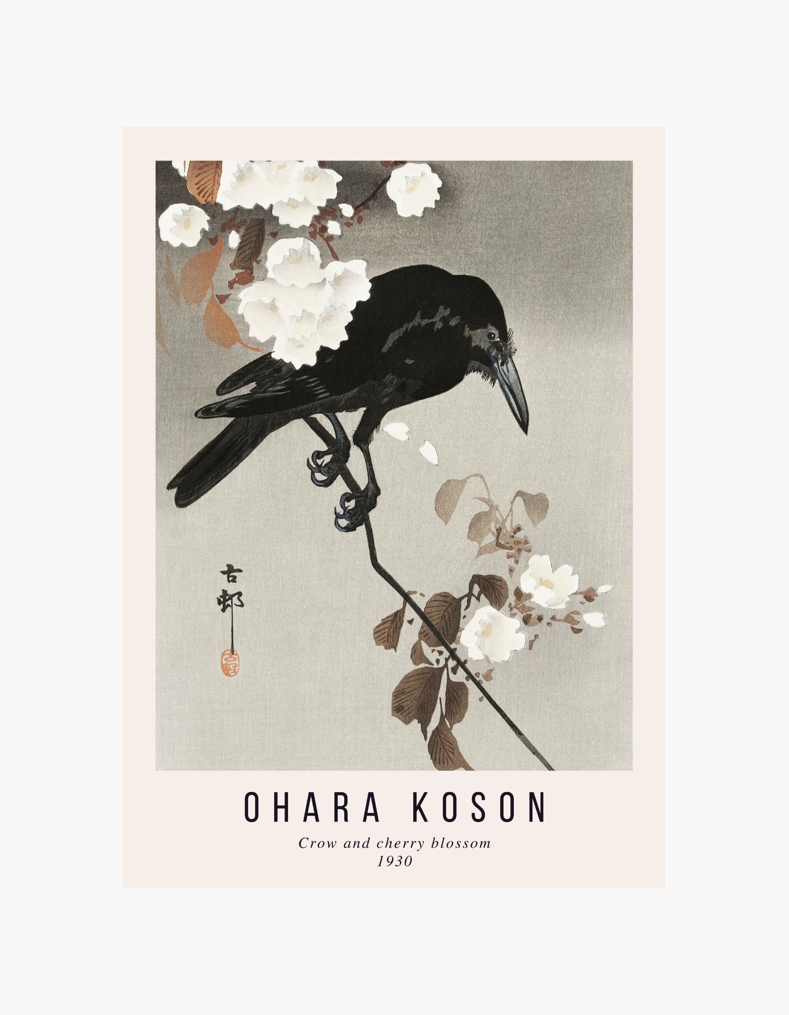 Ohara Koson plakat med krage og kirsebærblomst